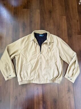 Polo Ralph Lauren Men’s Harrington Jacket Beige Tan Full Zip Sz XL Preppy Casual